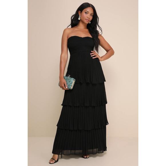 Lulus Dresses & Skirts - Lulus NWT Seriously Sensational Chiffon Pleated Strapless Tiered Maxi Dress XL